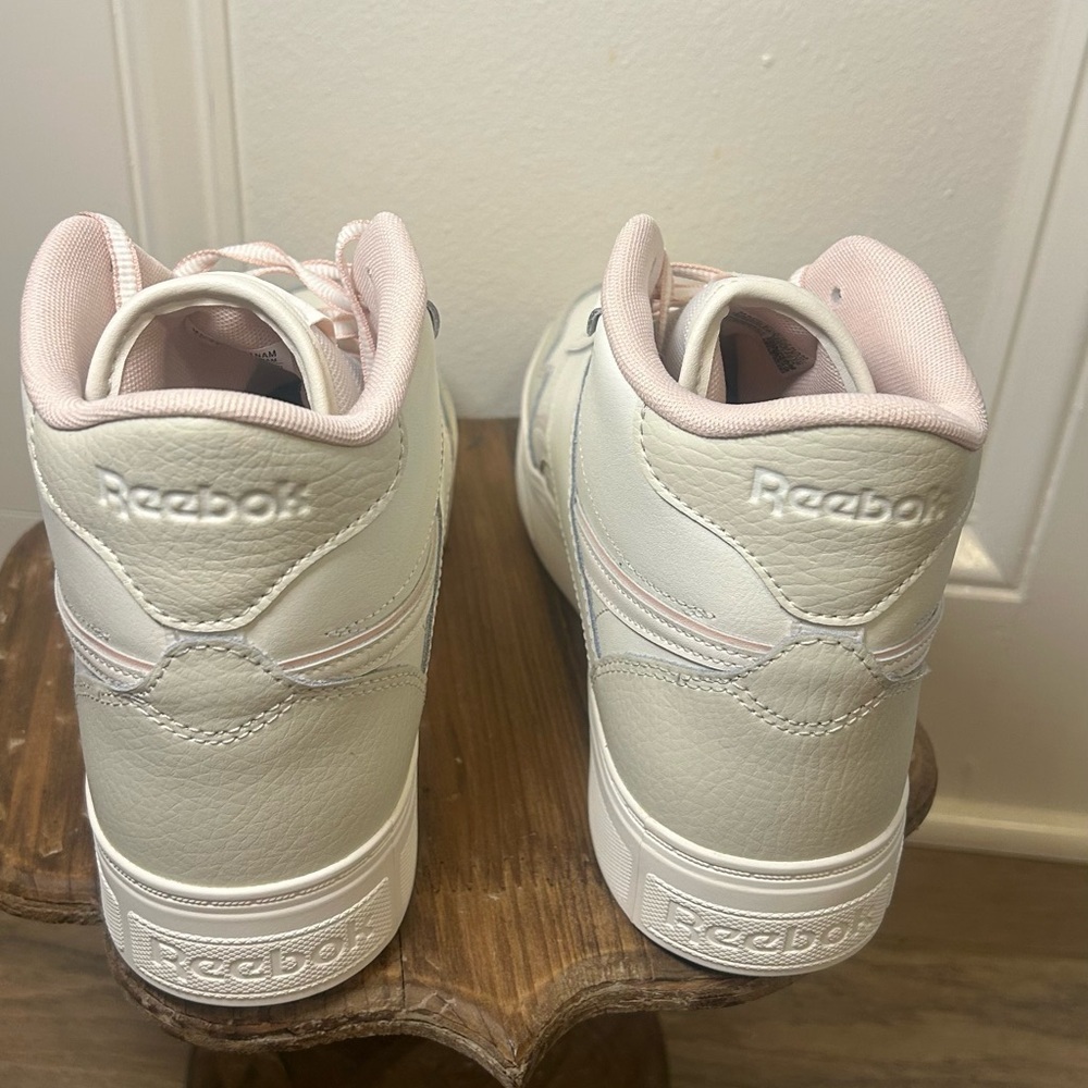 Reebok Cream and Pink High-Top Sneakers Minimalist Design - Picture 5 of 6